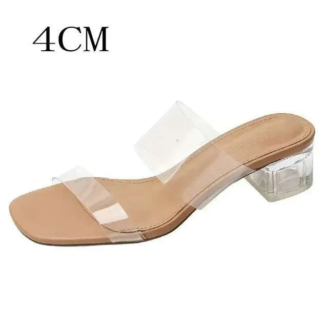 New Fashion High Transparent Sandals Women's Summer Chunky Heels Crystal Slippers Outside Wear Kq8