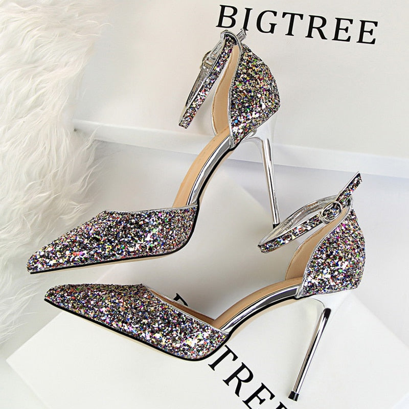 BIGTREE Shoes Sexy High Heels Women Pumps Sparkle Sequins Stiletto Heels 10 Cm Party Shoes Women Heels Summer Women Sandals New