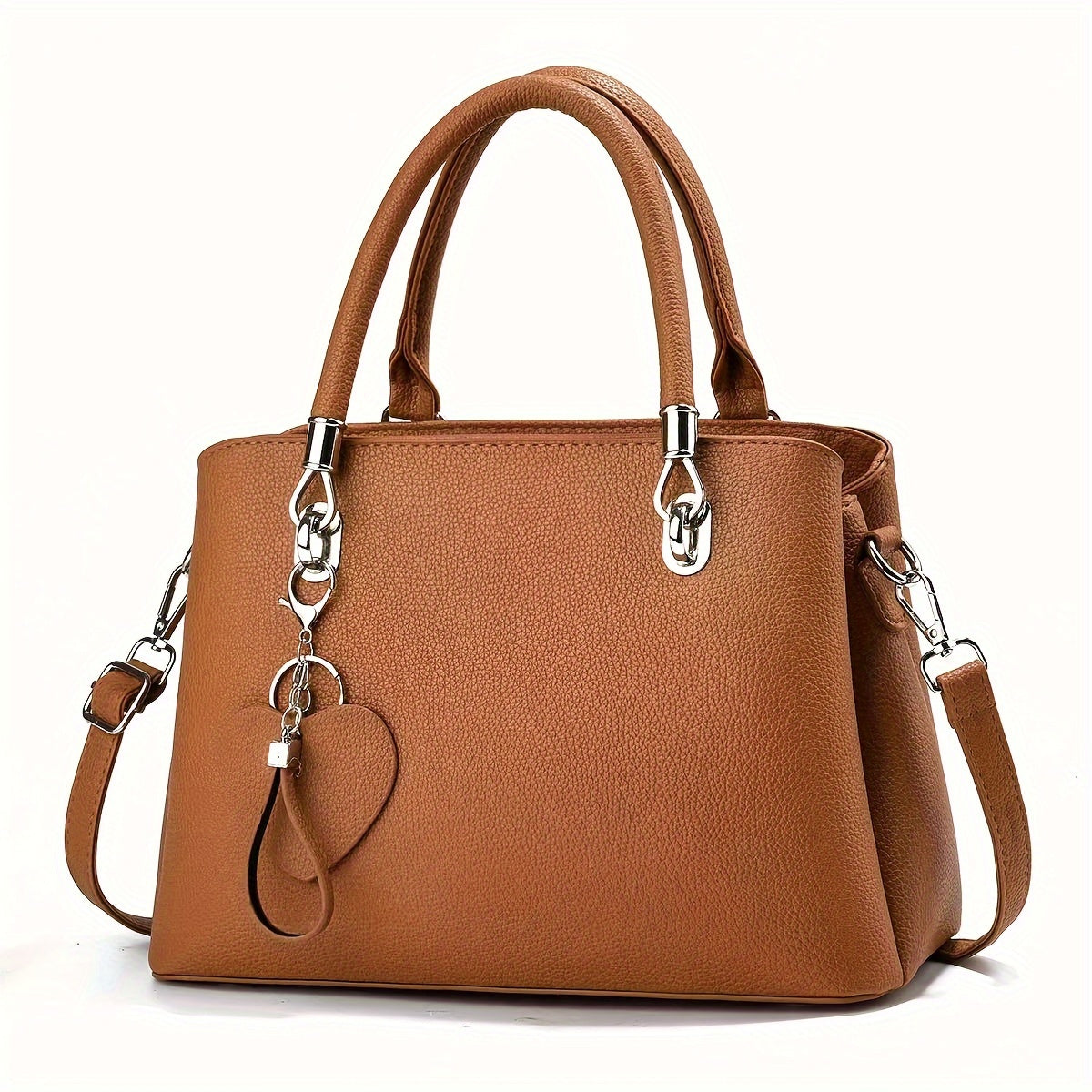 Elegant Large Capacity Tote Bag, PU Leather Versatile Shoulder Handbag With Charm, Fashionable Office Commuter Bag