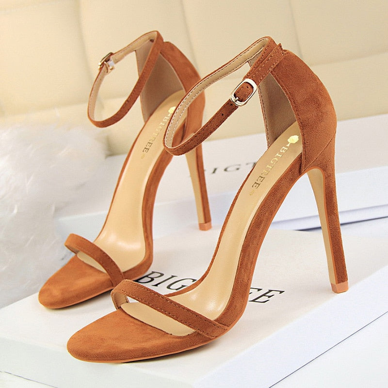 BIGTREE Shoes Super High Heels Suede Women Heels Open Toe Woman Pumps Sexy Party Shoes Stiletto Heels Summer Women Sandals 2022