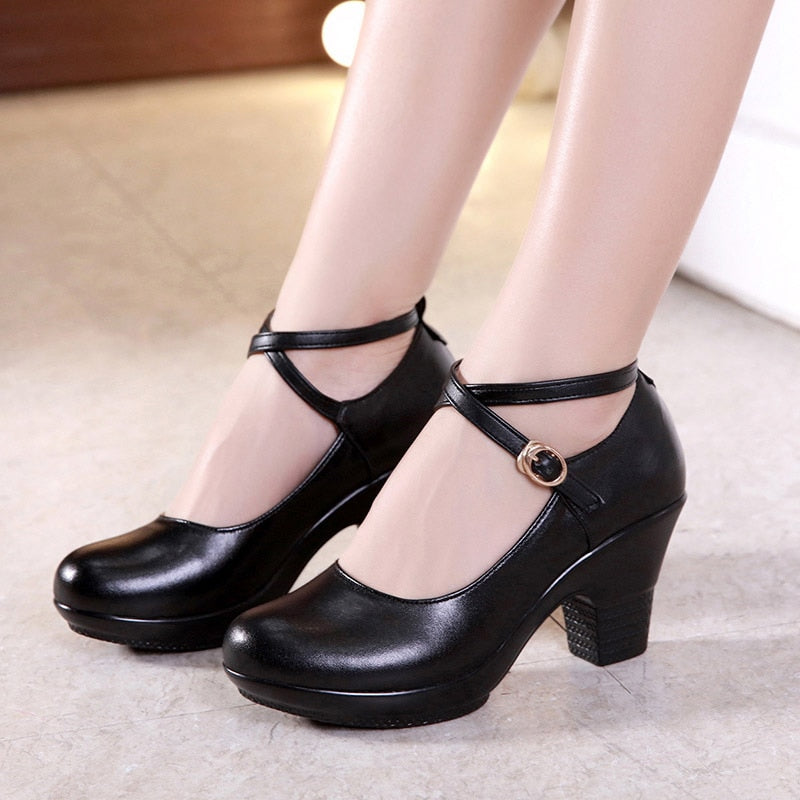 New 2021 Fashion Women Pumps With High Heels For Ladies Work Shoes Dancing Platform Pumps Women Genuine Leather Shoes Mary Janes