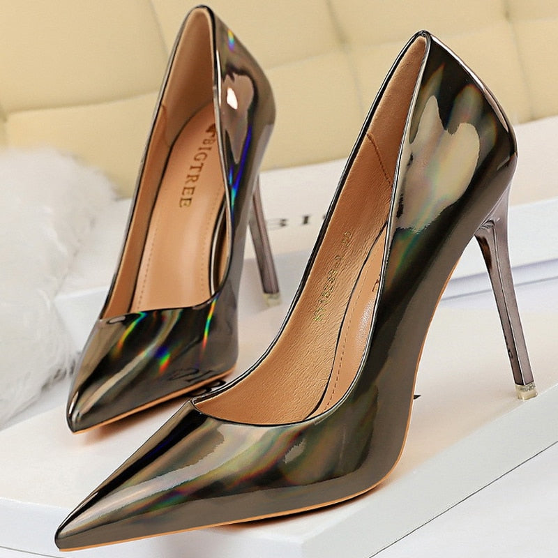 BIGTREE Shoes Woman Pumps Patent Leather High Heels Stiletto Black Women Heels 10.5 Cm Party Shoes Classic Pumps Plus Size 35-43