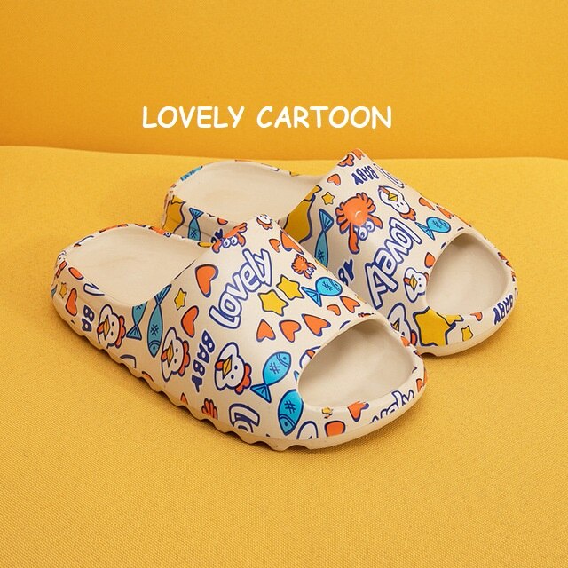 Womens Indoor Home Bathroom Slides Thick EVA Bottom Sole Summer Couple Cute Cartoon Non-Slip Shoes Soft Flat Slippers