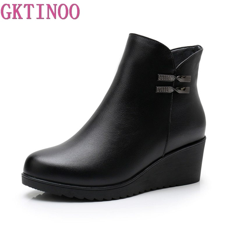 GKTINOO 2021 Genuine Leather Warm Winter Boots Shoes Women Ankle Boots Female Wedges Boots Women Boot Platform Shoes