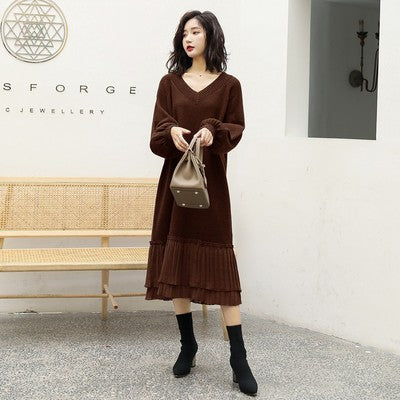 nvxiot  fall outfits korean Autumn Winter 2024 Korean Fashion Knitted Dress Long Sleeve Women Elegant Vintage Casual Knitwear Sweater Dresses Ladies H2723