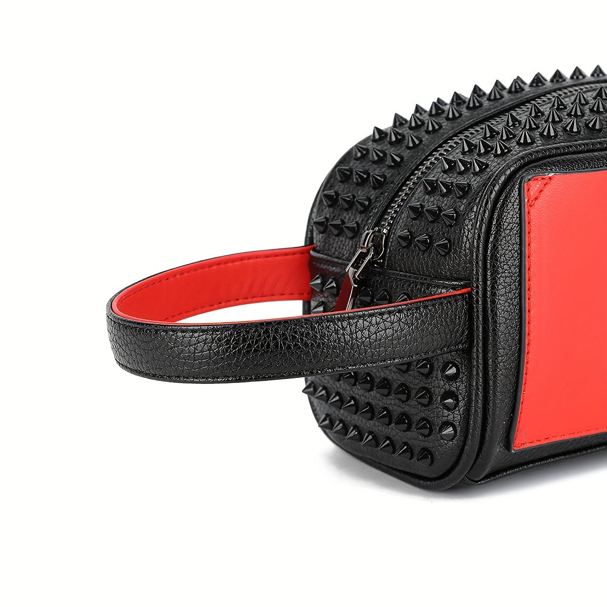 Vibrant Red and Black Rivet Decorated Wristlet Clutch Handbag - Studded PU Leather with Zipper Closure, Polyester Lining, and Chic Design - Perfect for Women's Night Out or Daily Use