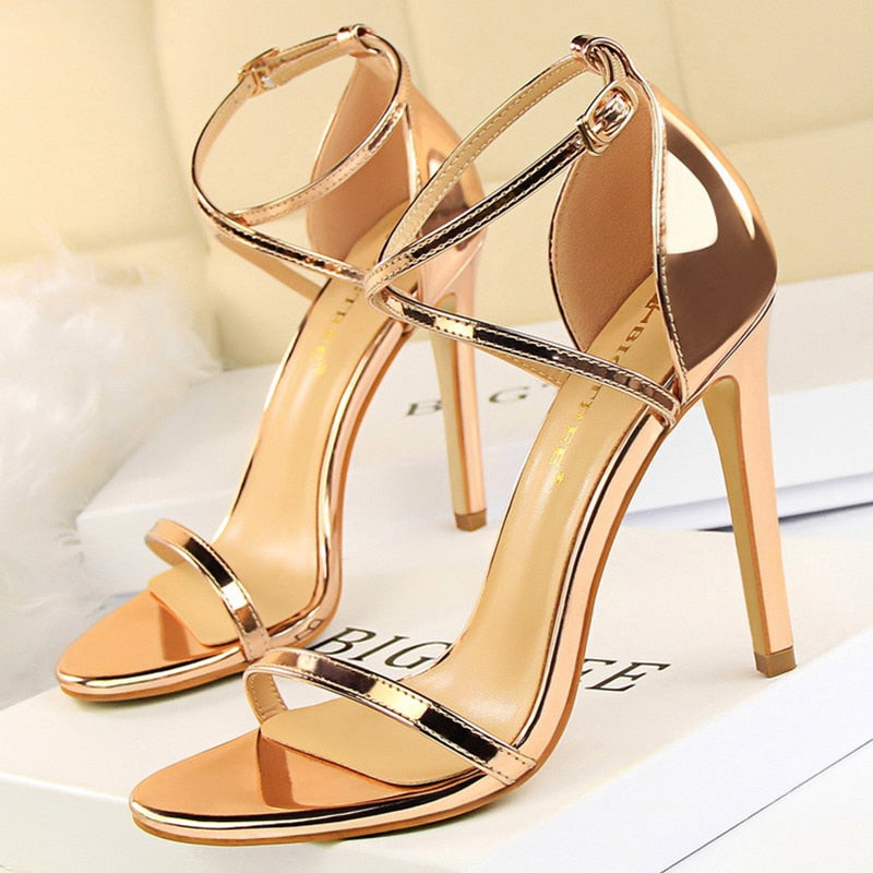 BIGTREE Patent Leather Women Sandals Sexy High Heels Summer Super High Heels 11 Cm Women Stiletto Sandals Female Party Shoes