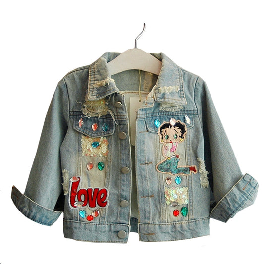 nvxiot New Autumn Children Clothing Girls Denim Jacket Baby Girl Outerwear Coat Jackets Kids Tops Jeans Wear Denim Embroidered Mermaid