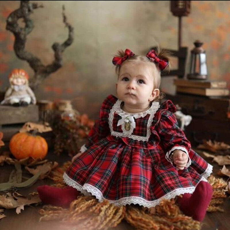 1-6Y Christmas Girls Red Dress Toddler Baby Kid Girls Lace Ruffles Tutu Party Dress Plaid Xmas Costumes Children Clothes