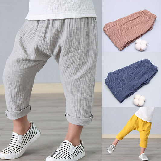 nvxiot New 2-7y Summer Solid Color Linen Pleated Children Ankle-length Pants for Baby Boys Pants Harem Pants for Kids Child