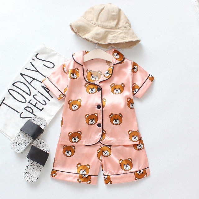 Children's Pajamas Set Baby Boy Girl Clothes Summer Sleepwear Set Kids Cartoon Printed Tops+Shorts Toddler Clothing Sets