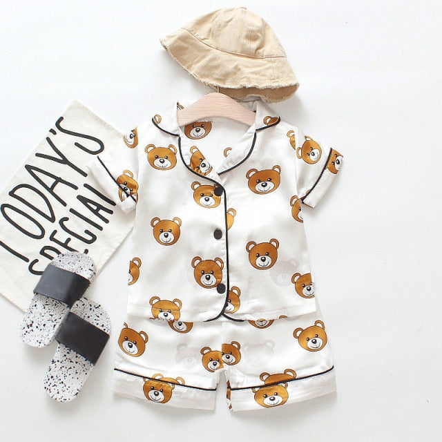 Children's Pajamas Set Baby Boy Girl Clothes Summer Sleepwear Set Kids Cartoon Printed Tops+Shorts Toddler Clothing Sets