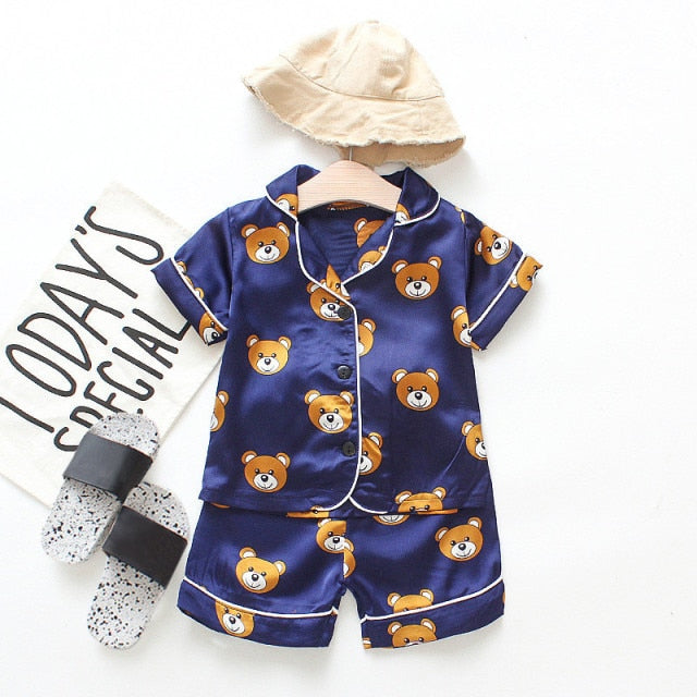 Children's Pajamas Set Baby Boy Girl Clothes Summer Sleepwear Set Kids Cartoon Printed Tops+Shorts Toddler Clothing Sets