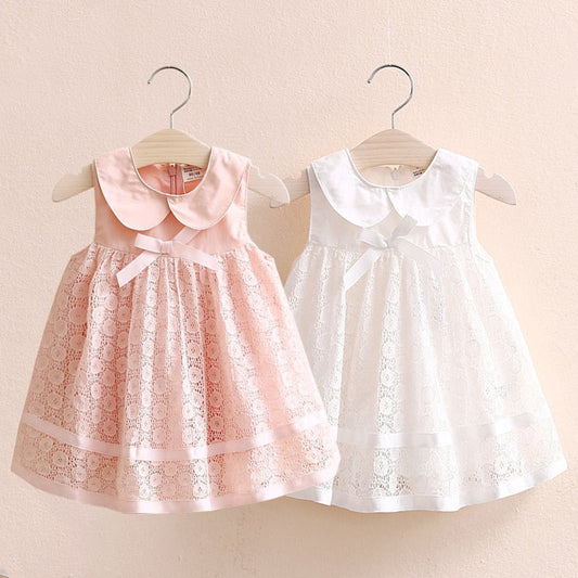 nvxiot Summer New 2-10 Years Children's Party Prom Cute Peter Pan Collar Pink White Tank Lace Bow Layered Dresses For Kids Girls