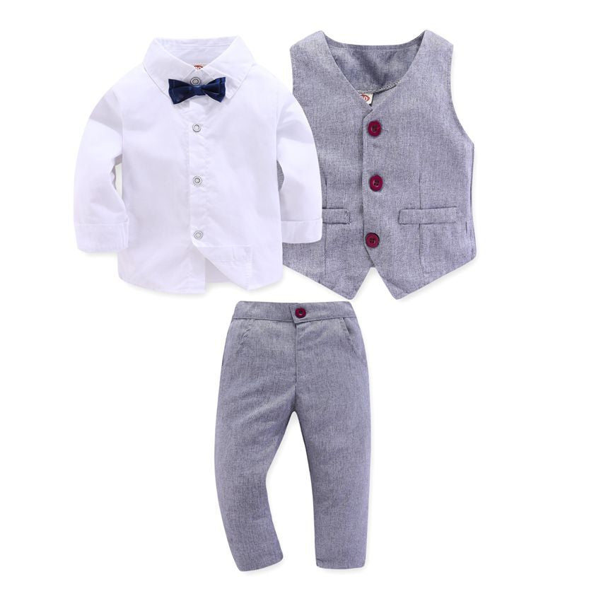 Kid Boy Clothes Gentleman Grey Vest + Long-Sleeved White Pink Shirt + Pants Four-Piece Suits Infant Children Outfits KB8088