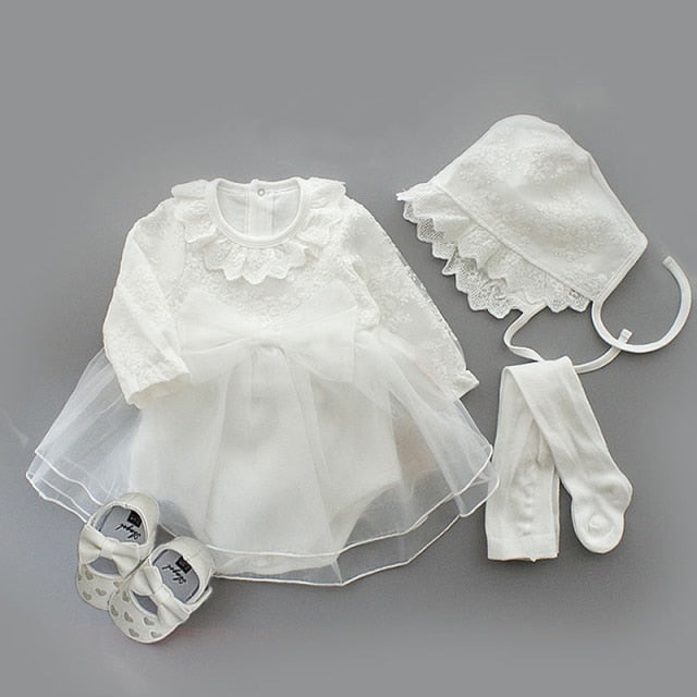 Newborn Baby Girl Dresses Clothes For 0-3 Month Set Party Birthday Dress Outfits 0-1 Years Shoes & Long Socks Christening