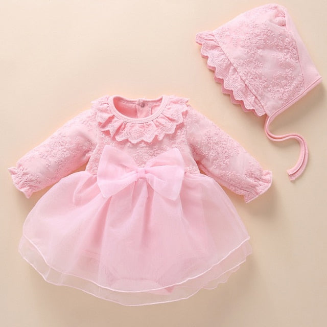 Newborn Baby Girl Dresses Clothes For 0-3 Month Set Party Birthday Dress Outfits 0-1 Years Shoes & Long Socks Christening