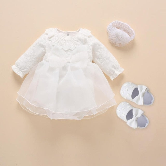 Newborn Baby Girl Dresses Clothes For 0-3 Month Set Party Birthday Dress Outfits 0-1 Years Shoes & Long Socks Christening