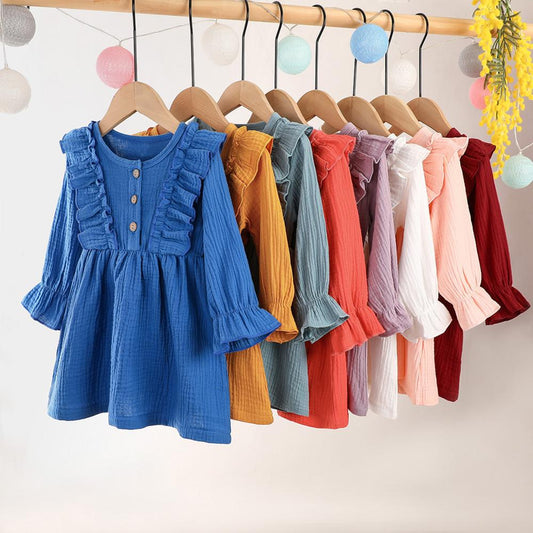 nvxiot Linen Dress Ropa Ni?a Kids Wear Kawaii Princesa Children Clothes Girl Blue Kleid Vestidos Casuales Disfraz 2 a?os Ruffle Top