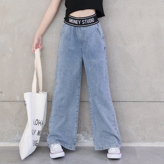 nvxiot Teenage Girls Jeans Spring Summer Casual Fashion Loose Blue Kids Leg Wide Pants School Children Trousers 6 8 10 12 Year