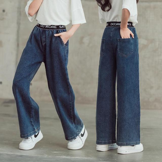 nvxiot Teenage Girls Jeans Spring Summer Casual Fashion Loose Blue Kids Leg Wide Pants School Children Trousers 6 8 10 12 Year