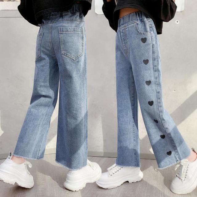 nvxiot Teenage Girls Jeans Spring Summer Casual Fashion Loose Blue Kids Leg Wide Pants School Children Trousers 6 8 10 12 Year