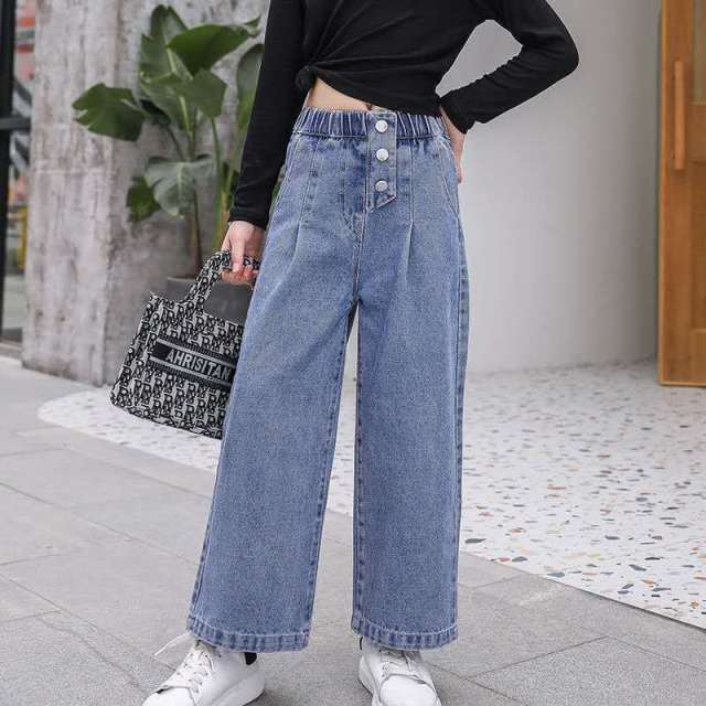 nvxiot Teenage Girls Jeans Spring Summer Casual Fashion Loose Blue Kids Leg Wide Pants School Children Trousers 6 8 10 12 Year