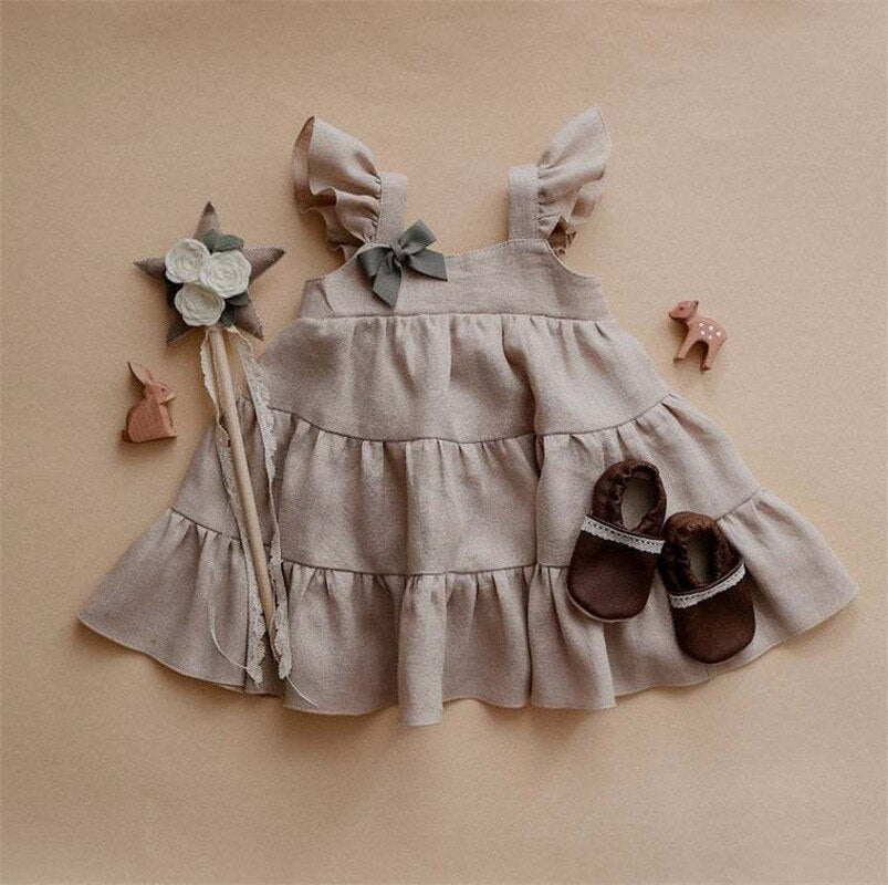 Sweet Ruffles Lace Summer Dresss for Infant Girls Princess Tutu Dresses Cotton Linen Kids Dress Baby Costumes Children Clothes