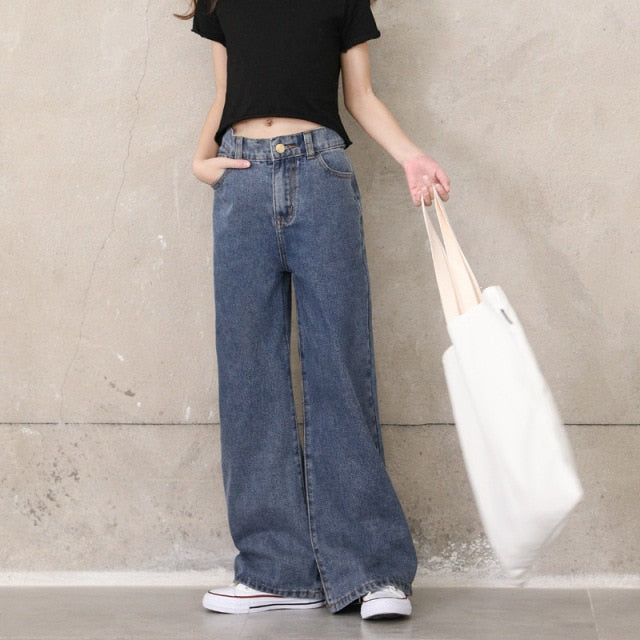 nvxiot Teenage Girls Jeans Spring Summer Casual Fashion Loose Blue Kids Leg Wide Pants School Children Trousers 6 8 10 12 Year