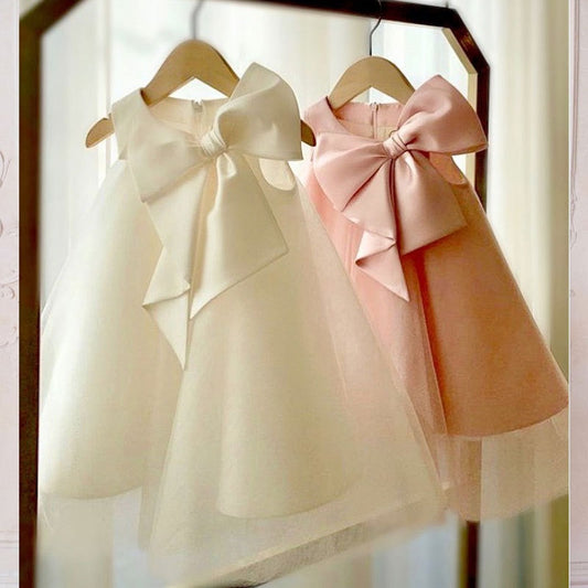 nvxiot New Flower Girl Dress Kids Birthday Baptism Dresses For Children Elegant Big Bow Frocks Girls Boutique Party Wear Dresses