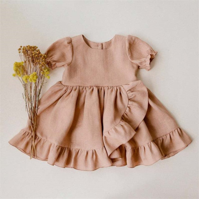 Sweet Ruffles Lace Summer Dresss for Infant Girls Princess Tutu Dresses Cotton Linen Kids Dress Baby Costumes Children Clothes