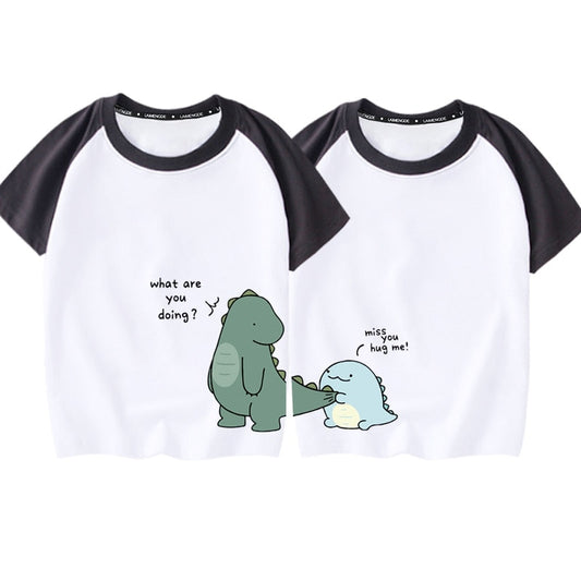 nvxiot New Dinosaur Printing Couple T Shirts Family Matching Clothing Cotton Soft Comfortable Short Sleeves Top Tee Family Outfits