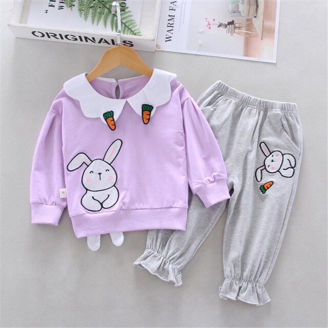 Spring and Autumn Heart Print Baby Girls Infant Clothing Set Bow Long Sleeve T Shirt Pants Kids Toddler Children Tops Outfits