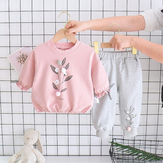 Spring and Autumn Heart Print Baby Girls Infant Clothing Set Bow Long Sleeve T Shirt Pants Kids Toddler Children Tops Outfits