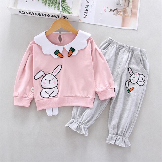 Spring and Autumn Heart Print Baby Girls Infant Clothing Set Bow Long Sleeve T Shirt Pants Kids Toddler Children Tops Outfits