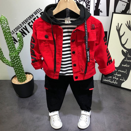 nvxiot Spring Autumn Children Boys Clothing Sets 3pcs Jacket Coat+ Shirt+pants Toddler Baby Kids Hooded Clothes Suits 2 3 8 Years Old