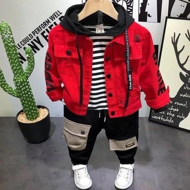 nvxiot Spring Autumn Children Boys Clothing Sets 3pcs Jacket Coat+ Shirt+pants Toddler Baby Kids Hooded Clothes Suits 2 3 8 Years Old