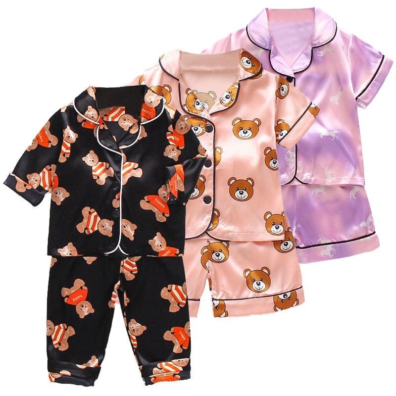 Children's Pajamas Set Baby Boy Girl Clothes Summer Sleepwear Set Kids Cartoon Printed Tops+Shorts Toddler Clothing Sets