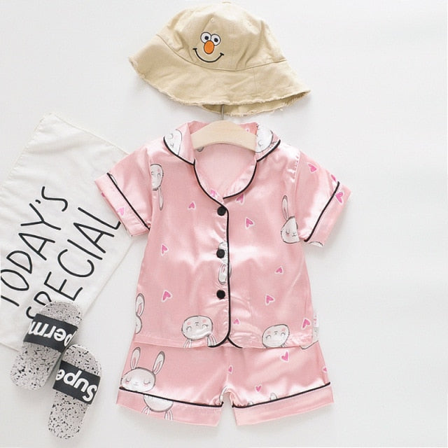 Children's Pajamas Set Baby Boy Girl Clothes Summer Sleepwear Set Kids Cartoon Printed Tops+Shorts Toddler Clothing Sets