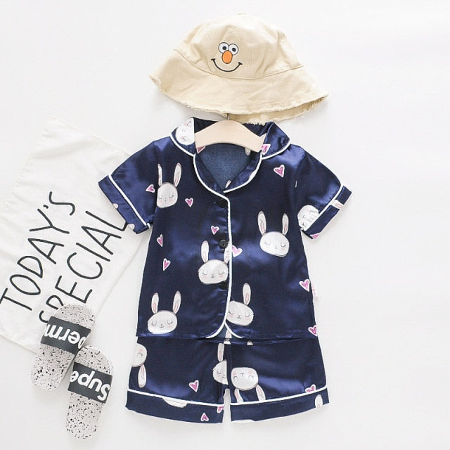 Children's Pajamas Set Baby Boy Girl Clothes Summer Sleepwear Set Kids Cartoon Printed Tops+Shorts Toddler Clothing Sets