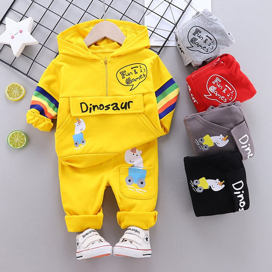 nvxiot Spring Kids Clothes Baby Dinosaur Cotton Sports Hooded Sweater Shirt Pants Sets Children Boys Kids Casual Suit 0-5 YEARS