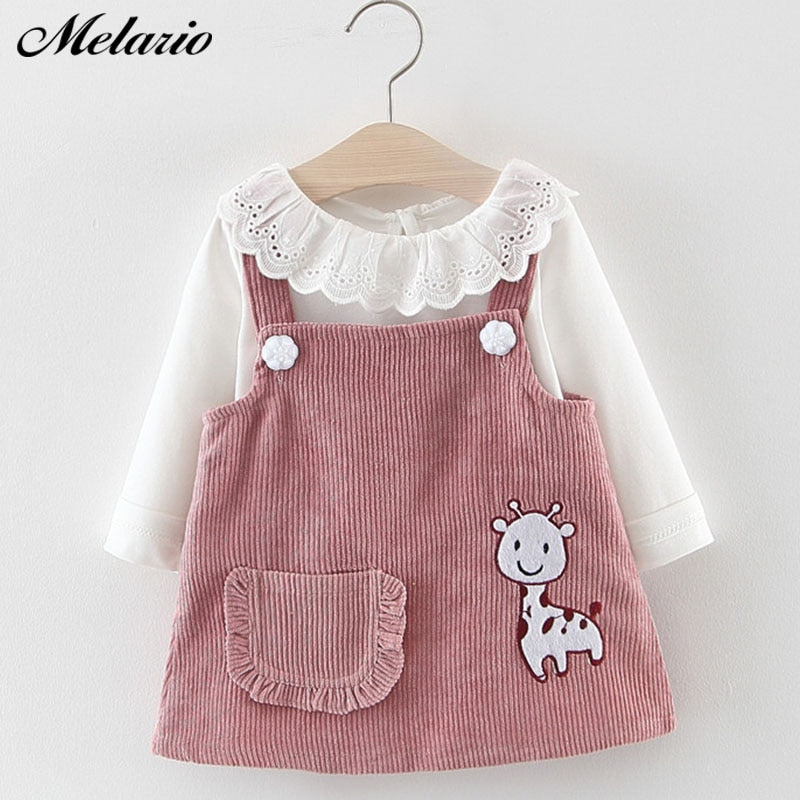 Melario Baby Girl Dress Spring Baby Girl Princess Clothes Cute Girls Long Sleeve T-shirt Tops Cartoon Giraffe Dress 2pcs Suit