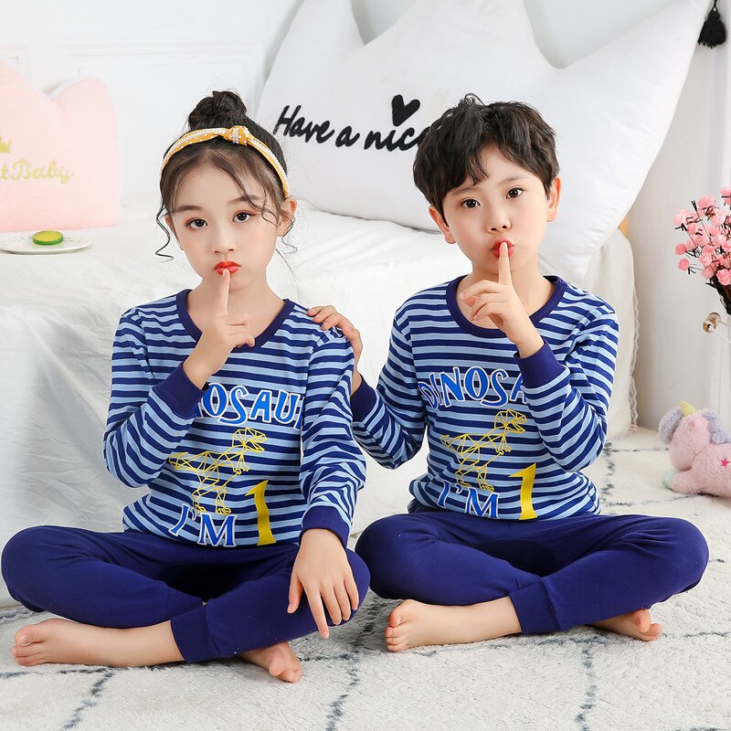 2021  Kids Boy Girls Clothing Pajamas Set 100% Cotton Children Sleepwear 2 Pieces Cartoon Tops+Pants Toddler Clothes Pyjamas Kids