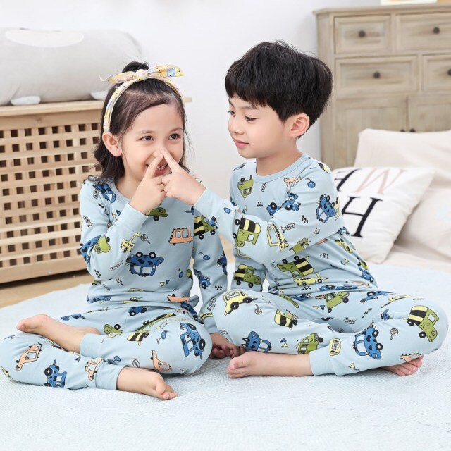 2021  Kids Boy Girls Clothing Pajamas Set 100% Cotton Children Sleepwear 2 Pieces Cartoon Tops+Pants Toddler Clothes Pyjamas Kids