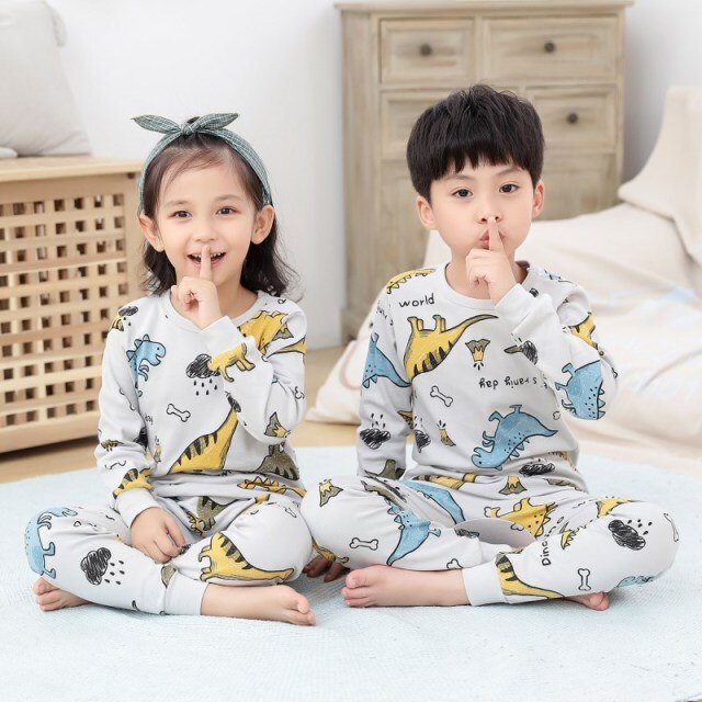 2021  Kids Boy Girls Clothing Pajamas Set 100% Cotton Children Sleepwear 2 Pieces Cartoon Tops+Pants Toddler Clothes Pyjamas Kids