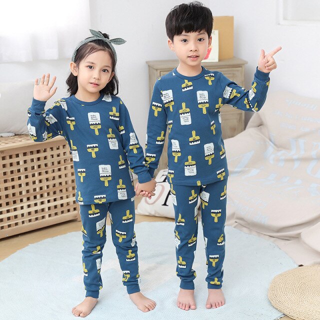 2021  Kids Boy Girls Clothing Pajamas Set 100% Cotton Children Sleepwear 2 Pieces Cartoon Tops+Pants Toddler Clothes Pyjamas Kids