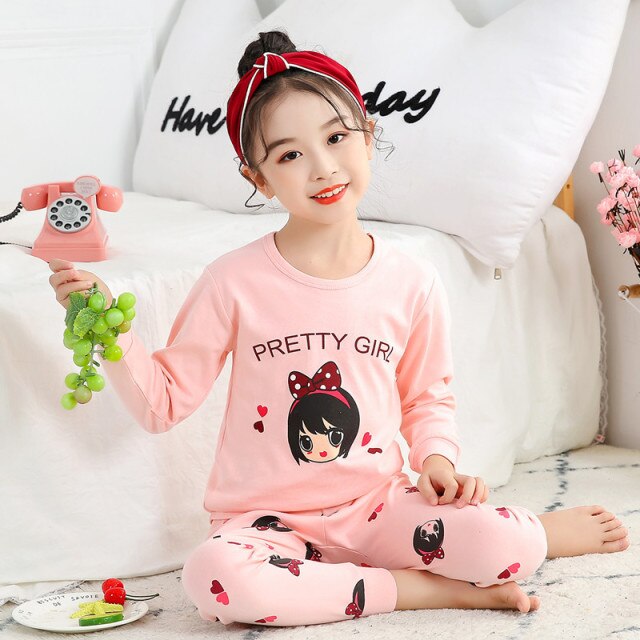 2021  Kids Boy Girls Clothing Pajamas Set 100% Cotton Children Sleepwear 2 Pieces Cartoon Tops+Pants Toddler Clothes Pyjamas Kids