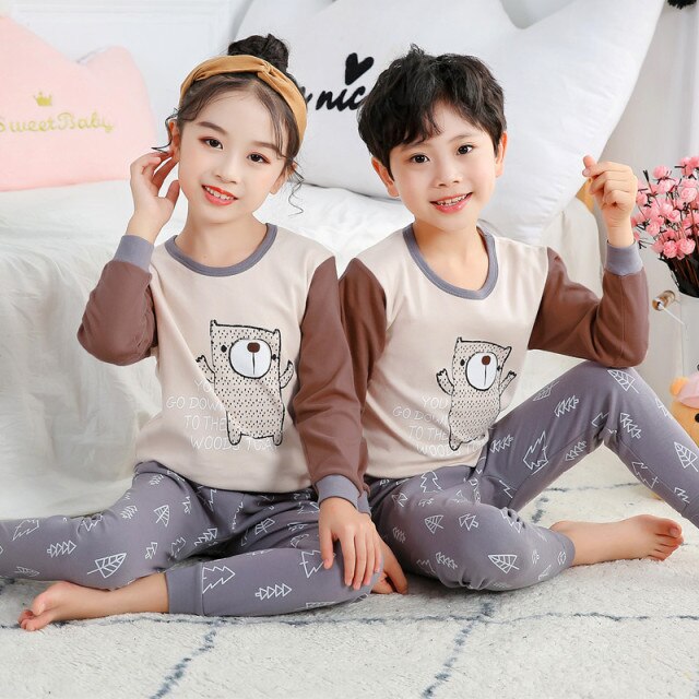 2021  Kids Boy Girls Clothing Pajamas Set 100% Cotton Children Sleepwear 2 Pieces Cartoon Tops+Pants Toddler Clothes Pyjamas Kids