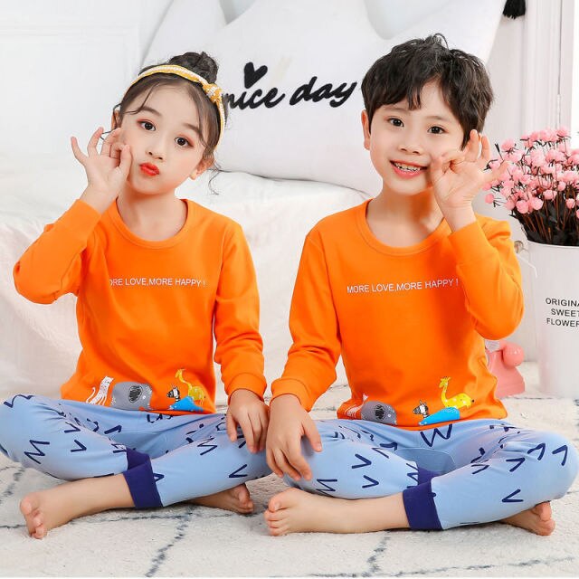 2021  Kids Boy Girls Clothing Pajamas Set 100% Cotton Children Sleepwear 2 Pieces Cartoon Tops+Pants Toddler Clothes Pyjamas Kids