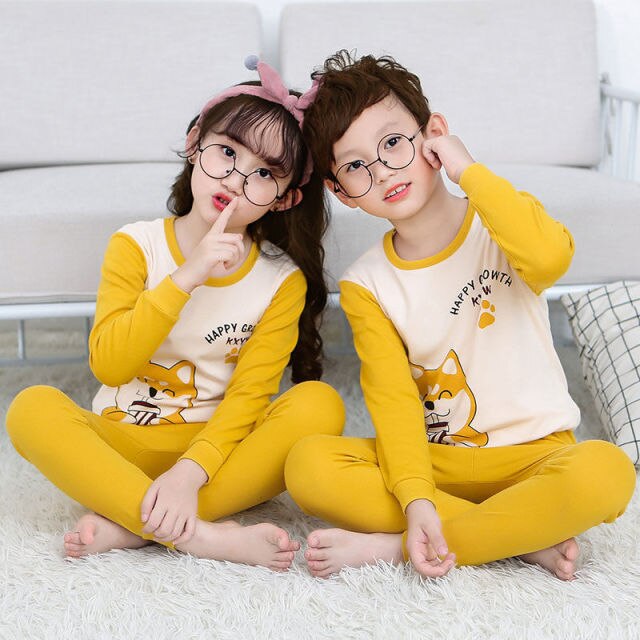 2021  Kids Boy Girls Clothing Pajamas Set 100% Cotton Children Sleepwear 2 Pieces Cartoon Tops+Pants Toddler Clothes Pyjamas Kids